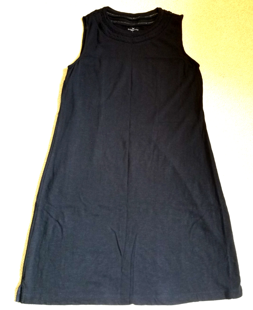 NWOT Womens Dress-TALBOTS-black cotton knit midi crochet trim Resort Coastal-XL